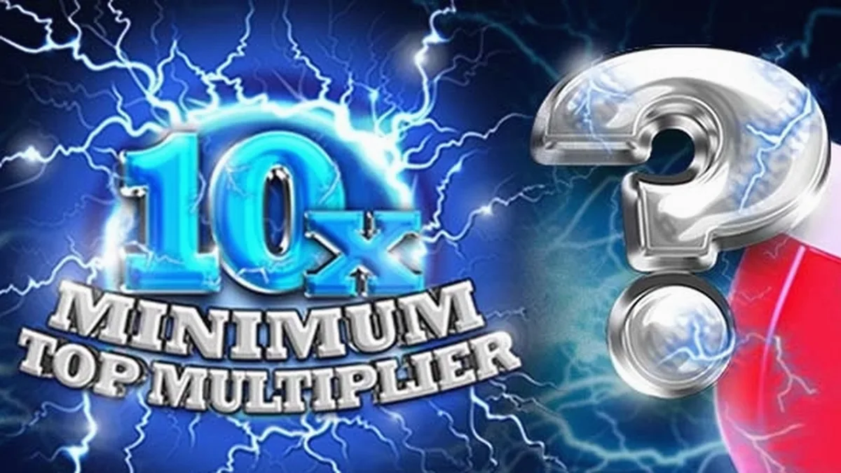 Tampilan antarmuka permainan slot 10x Minimum Top Multiplier dengan latar belakang gulungan yang menarik.